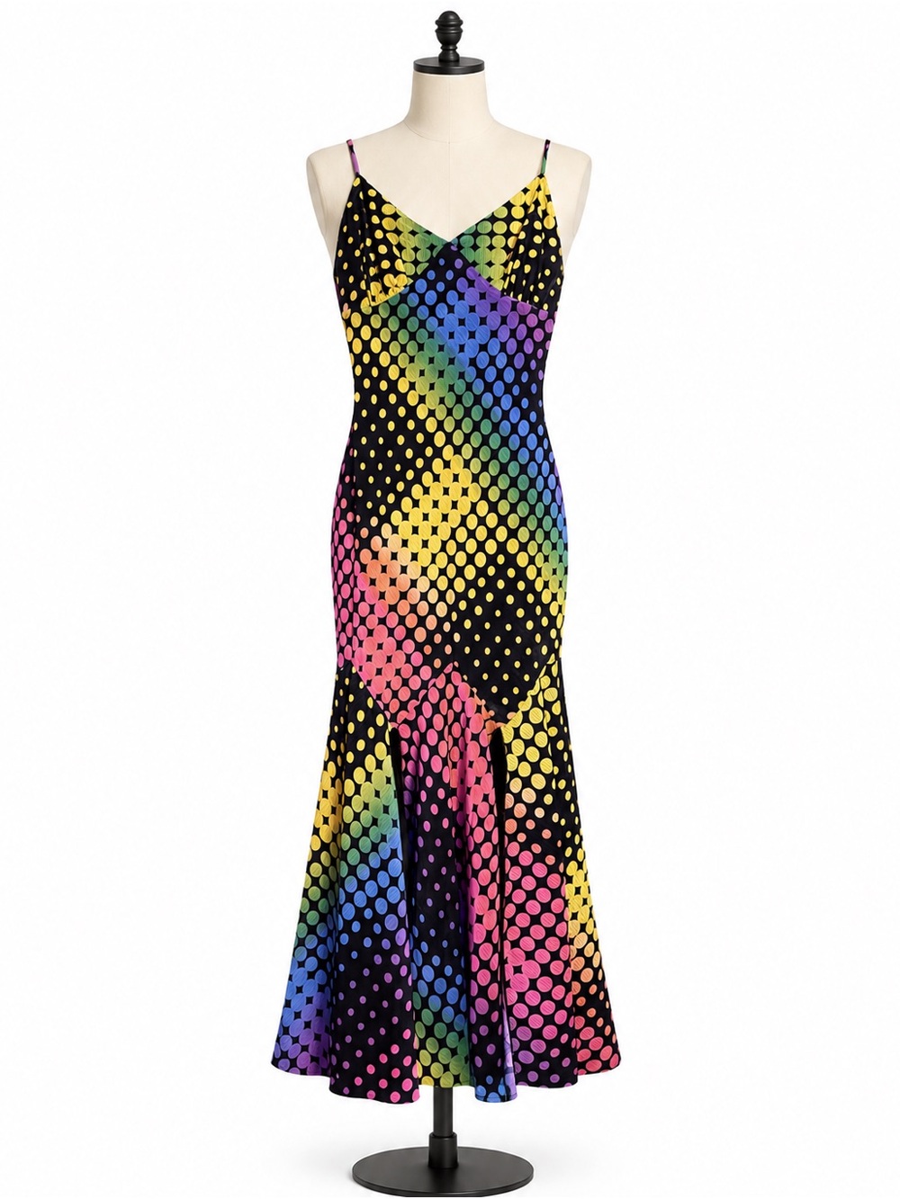 Betsey Johnson Rainbow Technicolor Polka Dot Slip Dress - Multicolor twirl skirt